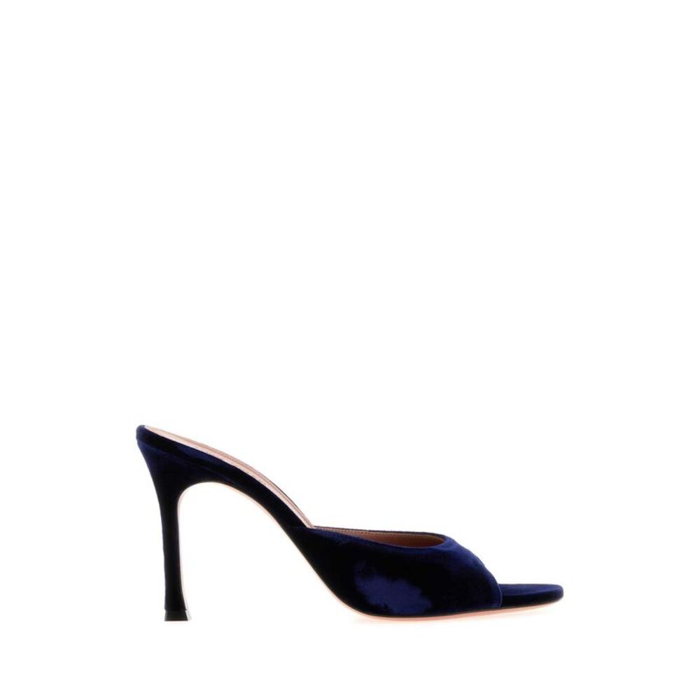 Amina Muaddi Women Dark Blue Velvet Alexa Mules